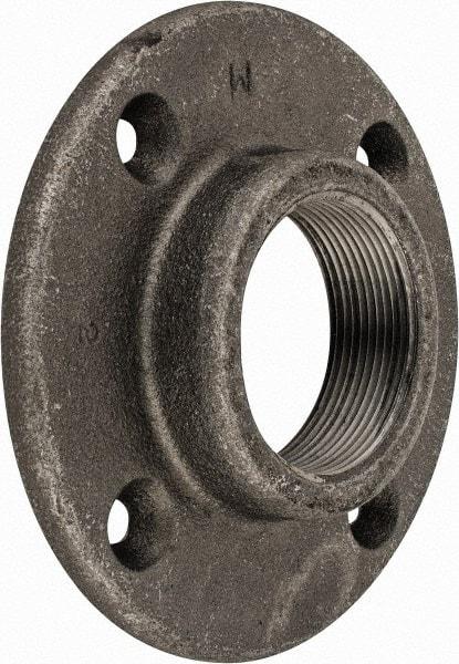 Made in USA - 2" Pipe, 5-1/2" OD, 1" Hub Length, Black Floor Pipe Flange - 4-1/4" Across Bolt Hole Centers, 5/16" Bolt Hole, 150 psi, Class 150 - Industrial Tool & Supply