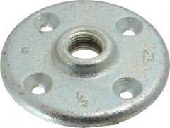 Made in USA - 1/2" Pipe, 3-1/2" OD, 5/8" Hub Length, Galvanized Floor Pipe Flange - 2-1/2" Across Bolt Hole Centers, 1/4" Bolt Hole, 150 psi, Class 150 - Industrial Tool & Supply