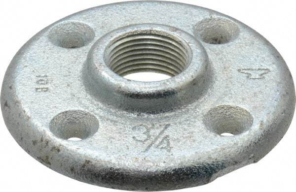 Made in USA - 3/4" Pipe, 3-1/2" OD, 5/8" Hub Length, Galvanized Floor Pipe Flange - 2-1/2" Across Bolt Hole Centers, 1/4" Bolt Hole, 150 psi, Class 150 - Industrial Tool & Supply