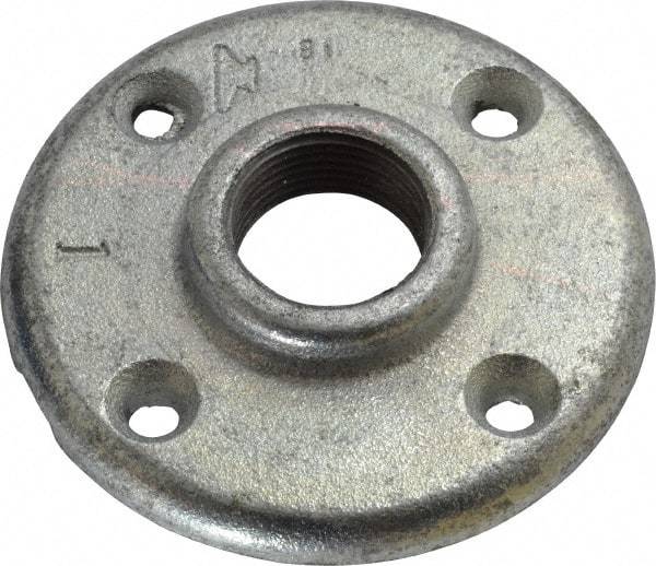 Made in USA - 1" Pipe, 4" OD, 11/16" Hub Length, Galvanized Floor Pipe Flange - 3" Across Bolt Hole Centers, 1/4" Bolt Hole, 150 psi, Class 150 - Industrial Tool & Supply