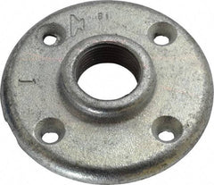 Made in USA - 1" Pipe, 4" OD, 11/16" Hub Length, Galvanized Floor Pipe Flange - 3" Across Bolt Hole Centers, 1/4" Bolt Hole, 150 psi, Class 150 - Industrial Tool & Supply