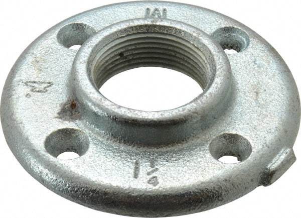 Made in USA - 1-1/4" Pipe, 4" OD, 13/16" Hub Length, Galvanized Floor Pipe Flange - 3" Across Bolt Hole Centers, 1/4" Bolt Hole, 150 psi, Class 150 - Industrial Tool & Supply