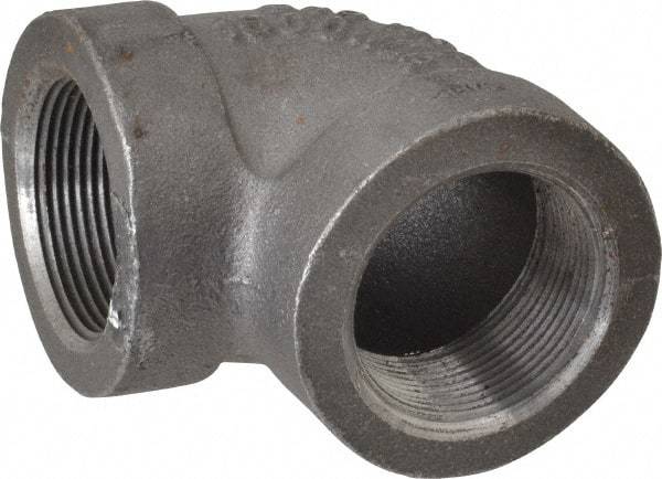 Made in USA - Size 1-1/2", Class 300, Malleable Iron Black Pipe 90° Elbow - 300 psi, Threaded End Connection - Industrial Tool & Supply