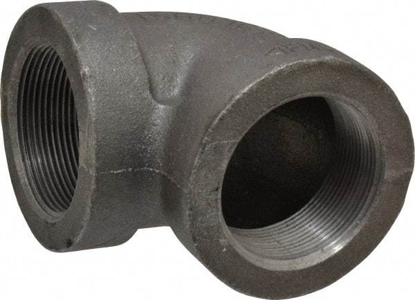 Made in USA - Size 2", Class 300, Malleable Iron Black Pipe 90° Elbow - 300 psi, Threaded End Connection - Industrial Tool & Supply