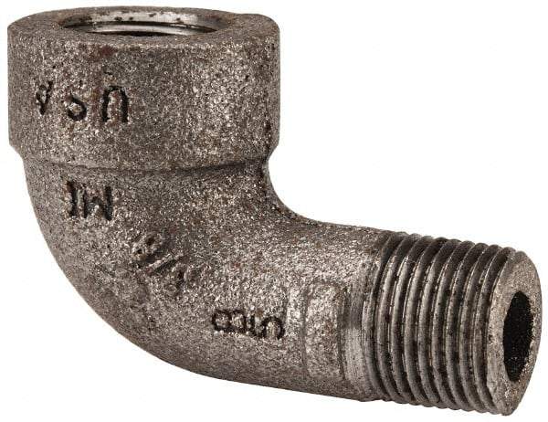 Made in USA - Size 3/8", Class 300, Malleable Iron Black Pipe 90° Street Elbow - 300 psi, Threaded End Connection - Industrial Tool & Supply