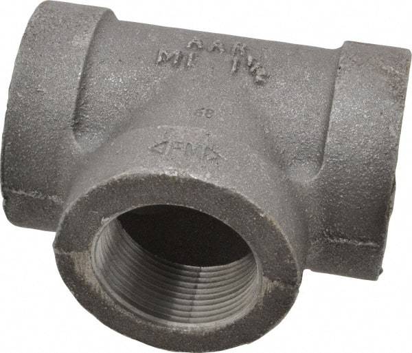 Made in USA - Size 1-1/2", Class 300, Malleable Iron Black Pipe Tee - 300 psi, Threaded End Connection - Industrial Tool & Supply