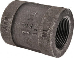Made in USA - Size 1-1/4", Class 300, Malleable Iron Black Pipe Coupling - 300 psi, Threaded End Connection - Industrial Tool & Supply
