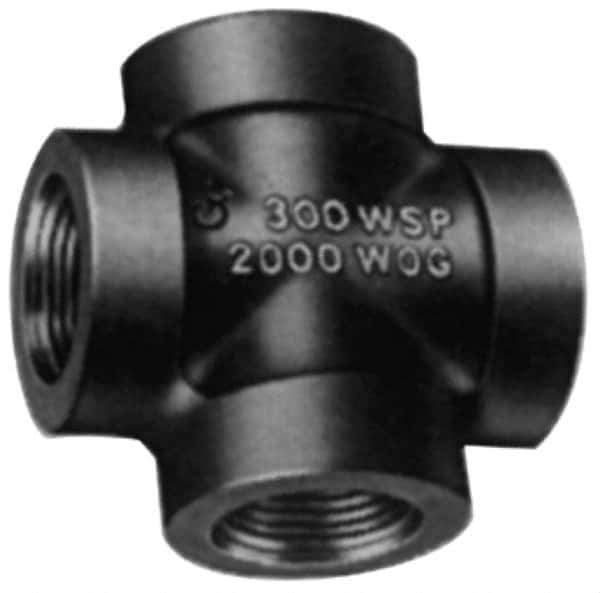 Made in USA - Size 3/4", Class 300, Malleable Iron Black Pipe Cross - 300 psi, Threaded End Connection - Industrial Tool & Supply