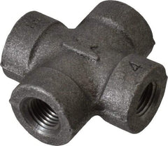 Made in USA - Size 1/4", Class 300, Malleable Iron Black Pipe Cross - 300 psi, Threaded End Connection - Industrial Tool & Supply