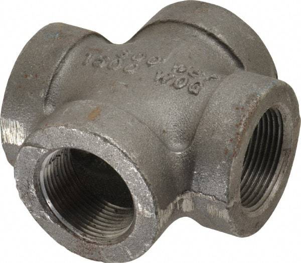 Made in USA - Size 1-1/4", Class 300, Malleable Iron Black Pipe Cross - 300 psi, Threaded End Connection - Industrial Tool & Supply