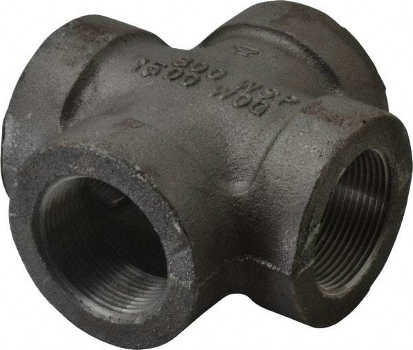 Made in USA - Size 1-1/2", Class 300, Malleable Iron Black Pipe Cross - 300 psi, Threaded End Connection - Industrial Tool & Supply