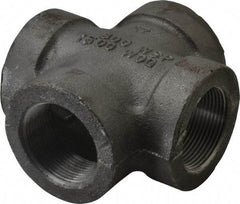 Made in USA - Size 1-1/2", Class 300, Malleable Iron Black Pipe Cross - 300 psi, Threaded End Connection - Industrial Tool & Supply