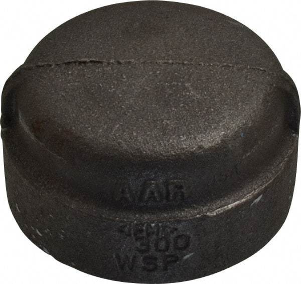 Made in USA - Size 1-1/2", Class 300, Malleable Iron Black Pipe End Cap - 300 psi, Threaded End Connection - Industrial Tool & Supply