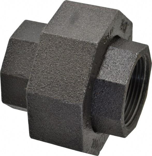 Made in USA - Size 1-1/4", Class 300, Malleable Iron Black Pipe Union - 300 psi, Threaded End Connection - Industrial Tool & Supply