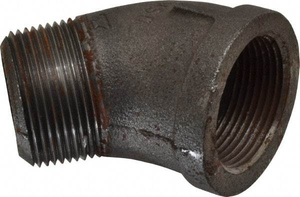 Made in USA - Size 1-1/4", Class 150, Malleable Iron Black Pipe 45° Street Elbow - 150 psi, Threaded End Connection - Industrial Tool & Supply