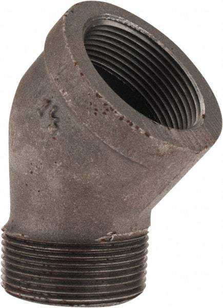 Made in USA - Size 1-1/2", Class 150, Malleable Iron Black Pipe 45° Street Elbow - 150 psi, Threaded End Connection - Industrial Tool & Supply