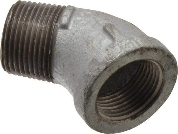 Made in USA - Class 150, 1" Galvanized Pipe 45° Street Elbow - Threaded, Malleable Iron - Industrial Tool & Supply