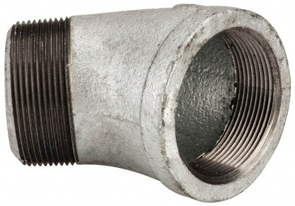 Made in USA - Class 150, 2" Galvanized Pipe 45° Street Elbow - Threaded, Malleable Iron - Industrial Tool & Supply