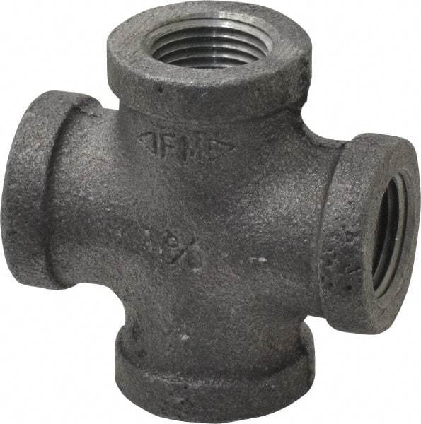 Made in USA - Size 3/8", Class 150, Malleable Iron Black Pipe Cross - 150 psi, Threaded End Connection - Industrial Tool & Supply