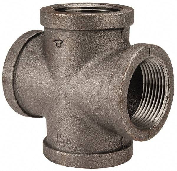 Made in USA - Size 1-1/4", Class 150, Malleable Iron Black Pipe Cross - 150 psi, Threaded End Connection - Industrial Tool & Supply