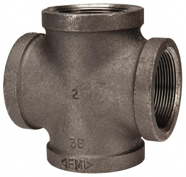 Made in USA - Size 2", Class 150, Malleable Iron Black Pipe Cross - 150 psi, Threaded End Connection - Industrial Tool & Supply