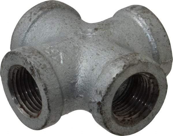 Made in USA - Class 150, 3/8" Galvanized Pipe Cross - Threaded, Malleable Iron - Industrial Tool & Supply