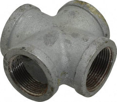 Made in USA - Class 150, 1-1/4" Galvanized Pipe Cross - Threaded, Malleable Iron - Industrial Tool & Supply