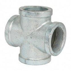 Made in USA - Class 150, 1-1/2" Galvanized Pipe Cross - Threaded, Malleable Iron - Industrial Tool & Supply
