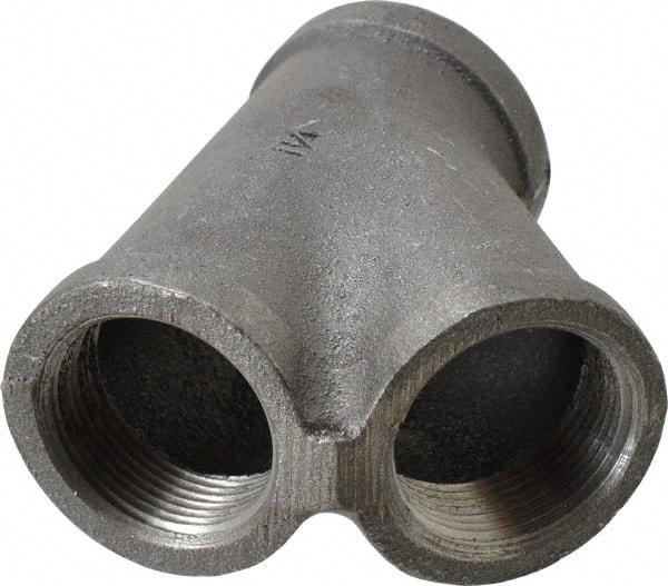 Made in USA - Size 1-1/4", Class 150, Malleable Iron Black Pipe 45° Lateral Y-Branch - 150 psi, Threaded End Connection - Industrial Tool & Supply