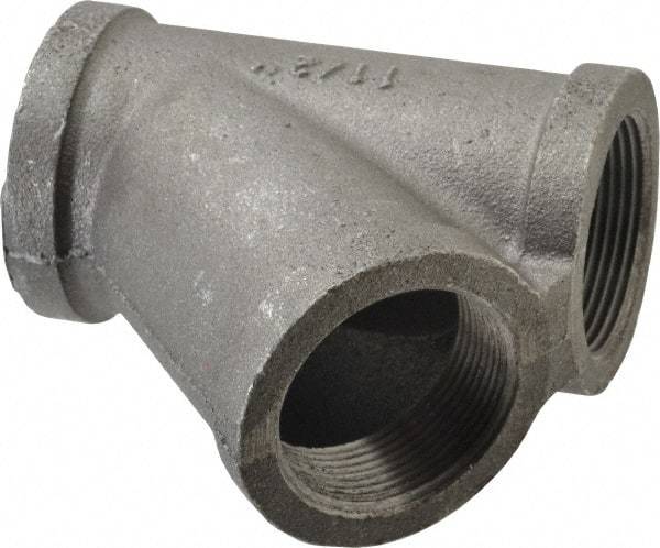 Made in USA - Size 1-1/2", Class 150, Malleable Iron Black Pipe 45° Lateral Y-Branch - 150 psi, Threaded End Connection - Industrial Tool & Supply