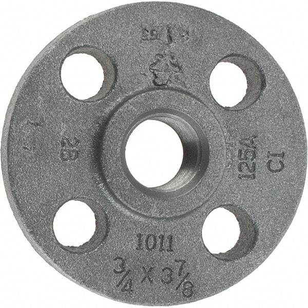 Made in USA - 3/4" Pipe, 3-7/8" OD, 5/8" Hub Length, Iron Threaded Pipe Flange - 1-3/4" Across Bolt Hole Centers, 3/4" Bolt Hole, 175 psi, Class 125 - Industrial Tool & Supply