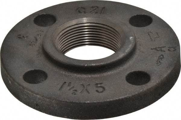 Made in USA - 1-1/2" Pipe, 5" OD, 7/8" Hub Length, Iron Threaded Pipe Flange - 2-9/16" Across Bolt Hole Centers, 7/8" Bolt Hole, 175 psi, Class 125 - Industrial Tool & Supply