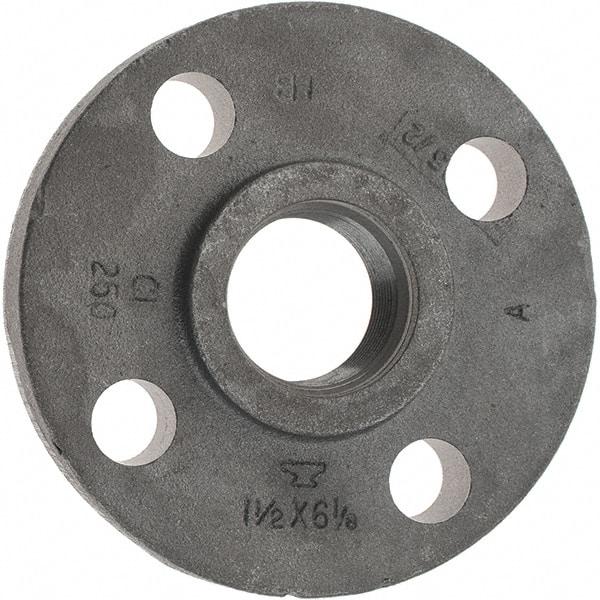Made in USA - 1-1/2" Pipe, 6-1/8" OD, 1-1/8" Hub Length, Iron Threaded Pipe Flange - 2-3/4" Across Bolt Hole Centers, 3/4" Bolt Hole, 175 psi, Class 250 - Industrial Tool & Supply