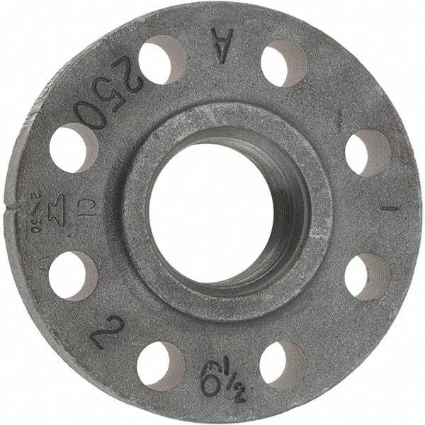 Made in USA - 2" Pipe, 6-1/2" OD, 1-1/4" Hub Length, Iron Threaded Pipe Flange - 3-5/16" Across Bolt Hole Centers, 3/4" Bolt Hole, 175 psi, Class 250 - Industrial Tool & Supply