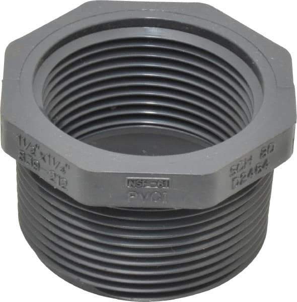 Value Collection - 1-1/2 x 1-1/4" PVC Plastic Pipe Bushing - Schedule 80, MIPT x FIPT End Connections - Industrial Tool & Supply