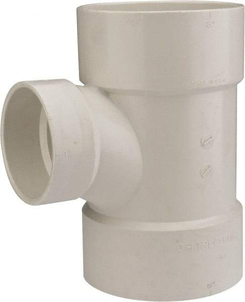 B&K Mueller - 6 x 6 x 4", PVC Drain, Waste & Vent Pipe Reducing Sanitary Tee - Hub x Hub x Hub - Industrial Tool & Supply
