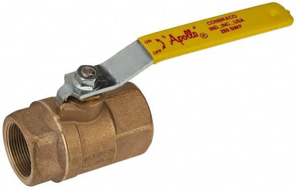 Apollo - 1-1/2" Pipe, Standard Port, Bronze Steam Service Ball Valve - 2 Piece, Inline - One Way Flow, FNPT x FNPT Ends, Lever Handle, 600 WOG, 250 WSP - Industrial Tool & Supply
