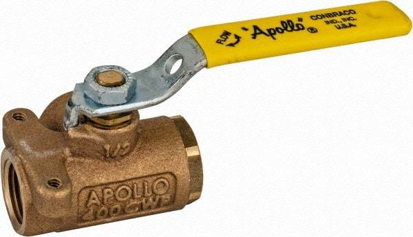 Apollo - 1/2" Pipe, Standard Port, Bronze Standard Ball Valve - Three Way, FNPT x FNPT x FNPT Ends, Lever Handle, 400 WOG - Industrial Tool & Supply