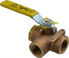 Apollo - 3/4" Pipe, Standard Port, Bronze Standard Ball Valve - Three Way, FNPT x FNPT x FNPT Ends, Lever Handle, 400 WOG - Industrial Tool & Supply
