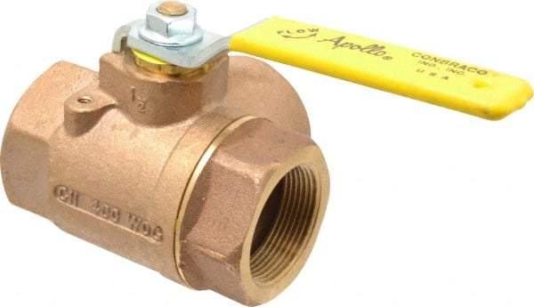 Apollo - 1-1/2" Pipe, Large Port, Bronze Standard Ball Valve - Three Way, FNPT x FNPT x FNPT Ends, Lever Handle, 400 WOG - Industrial Tool & Supply
