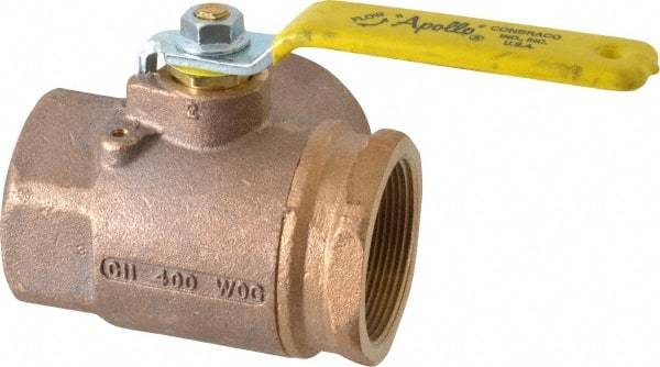 Apollo - 2" Pipe, Large Port, Bronze Standard Ball Valve - Three Way, FNPT x FNPT x FNPT Ends, Lever Handle, 400 WOG - Industrial Tool & Supply