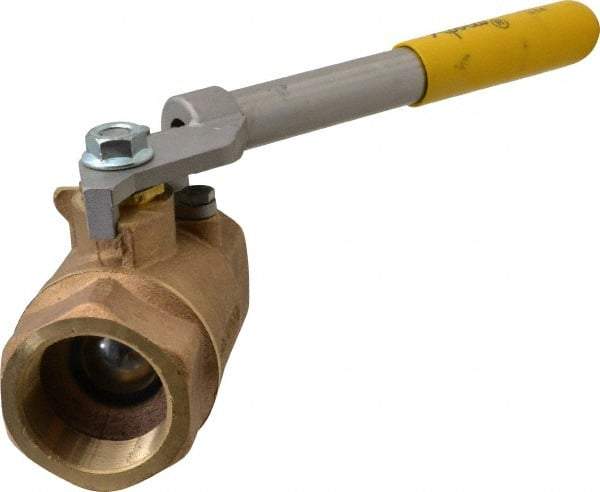 Apollo - 1-1/2" Pipe, Bronze Standard Ball Valve - 2 Piece, Inline - One Way Flow, FNPT x FNPT Ends, Deadman Lever (Spring Return to Close) Handle, 600 WOG, 150 WSP - Industrial Tool & Supply