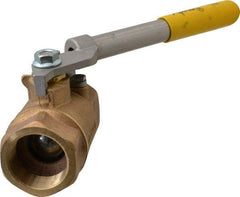 Apollo - 1-1/2" Pipe, Bronze Standard Ball Valve - 2 Piece, Inline - One Way Flow, FNPT x FNPT Ends, Deadman Lever (Spring Return to Close) Handle, 600 WOG, 150 WSP - Industrial Tool & Supply