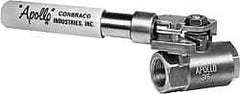 Apollo - 3/8" Pipe, Carbon Steel Standard Ball Valve - 2 Piece, Inline - One Way Flow, FNPT x FNPT Ends, Deadman Lever (Spring Return to Close) Handle, 2,000 WOG, 150 WSP - Industrial Tool & Supply