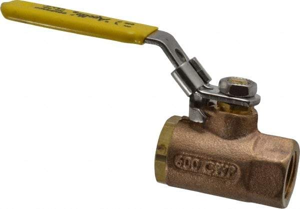 Apollo - 1/2" Pipe, Bronze Standard Ball Valve - 2 Piece, Inline - One Way Flow, FNPT x FNPT Ends, Locking Lever Handle, 600 WOG - Industrial Tool & Supply