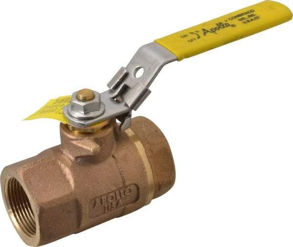 Apollo - 1-1/4" Pipe, Bronze Standard Ball Valve - 2 Piece, Inline - One Way Flow, FNPT x FNPT Ends, Locking Lever Handle, 600 WOG - Industrial Tool & Supply