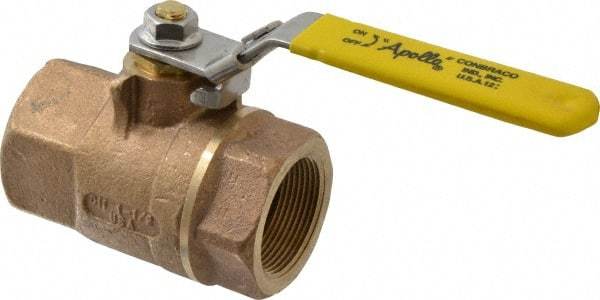 Apollo - 1-1/2" Pipe, Bronze Standard Ball Valve - 2 Piece, Inline - One Way Flow, FNPT x FNPT Ends, Locking Lever Handle, 600 WOG - Industrial Tool & Supply