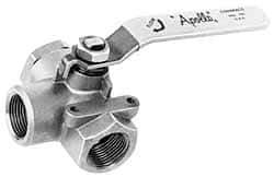 Apollo - 2" Pipe, Stainless Steel Standard Ball Valve - Three Way, FNPT x FNPT x FNPT Ends, Lever Handle, 800 WOG - Industrial Tool & Supply