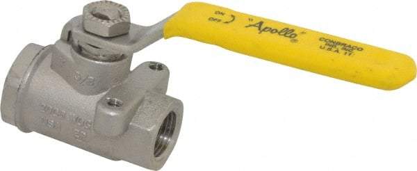 Apollo - 3/8" Pipe, Stainless Steel Standard Ball Valve - 2 Piece, Inline - One Way Flow, FNPT x FNPT Ends, Lever Handle, 2,000 WOG, 150 WSP - Industrial Tool & Supply