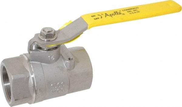 Apollo - 1-1/2" Pipe, Stainless Steel Standard Ball Valve - 2 Piece, Inline - One Way Flow, FNPT x FNPT Ends, Lever Handle, 1,500 WOG, 150 WSP - Industrial Tool & Supply